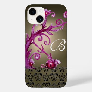 Coque Case-Mate iPhone BAIES, BERRIES DAMASK MONOGRAM rose noir gris