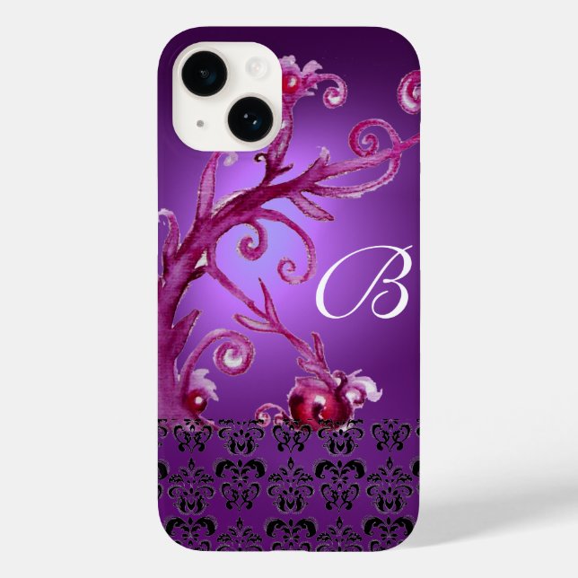 Coques Case-Mate iPhone BAIES, BERRIES DAMASK MONOGRAM rose noir violet (Verso)