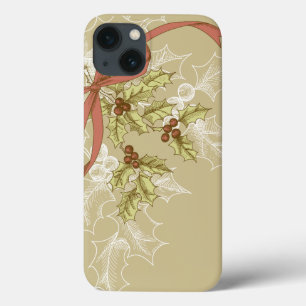Etui iPhone 13 Baies et feuille de houx de croquis de Houx-Jour