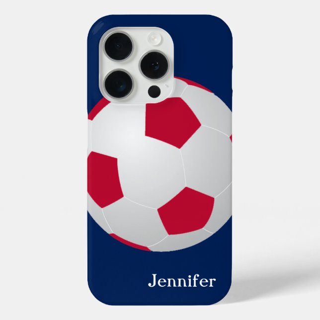 Coques Case-Mate iPhone Bal de football, rouge, blanc et bleu, nom (Verso)