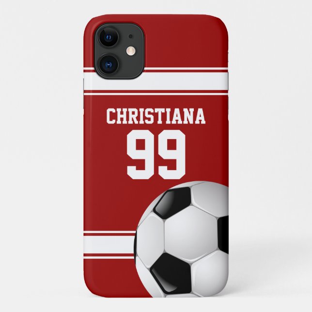 Coques Case-Mate iPhone Bal de soccer Jersey cool rouge et blanc (Dos)