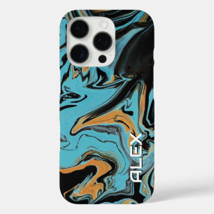 Coque iPhone 16 Pro Balayage de peinture orange noir, bleu et brûlé