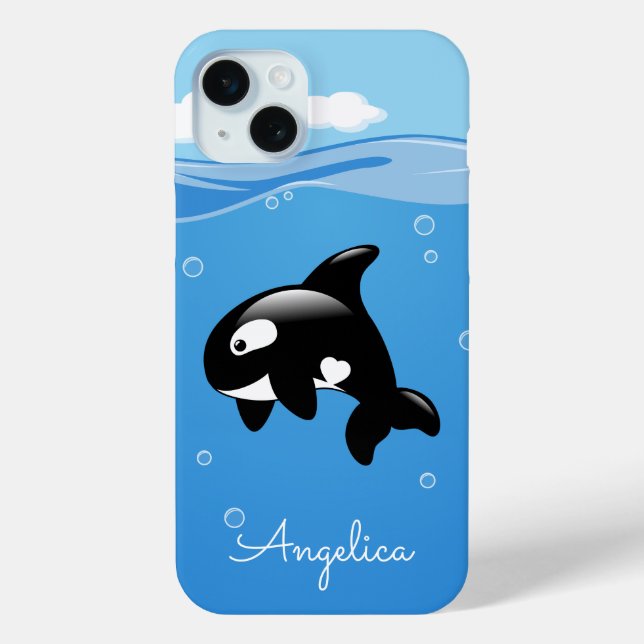 Coques Case-Mate iPhone Baleine orque mignonne dans l'océan avec un nom pe (Verso)