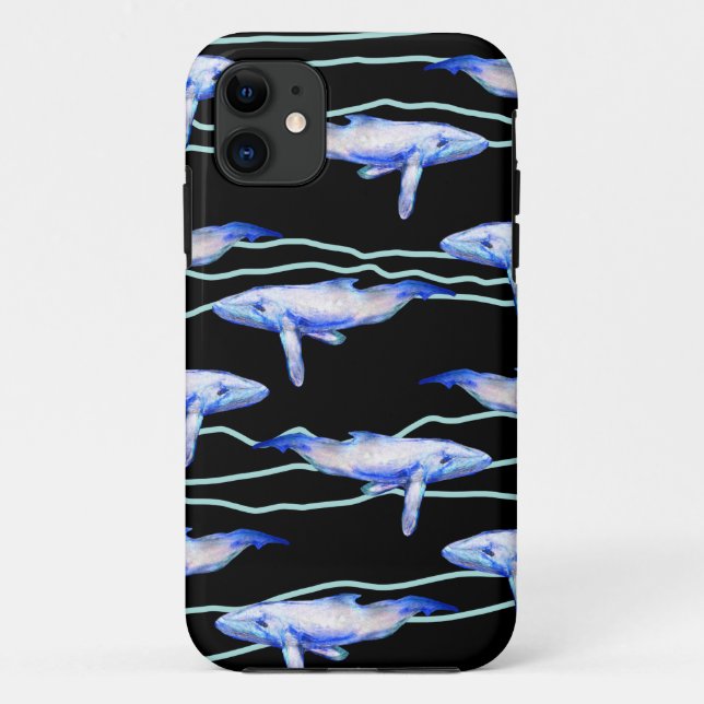Coques Case-Mate iPhone Baleines Gros Poissons Art Aquarelle (Dos)