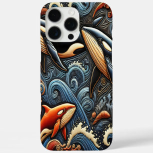 Coque iPhone 16 Pro Max Baleines Nager À Travers Des Vagues Océaniques Vib