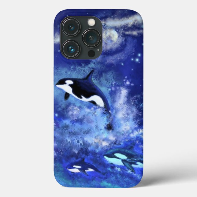 Coques Case-Mate iPhone Baleines tueuses en bleu Pleine lune (Verso)