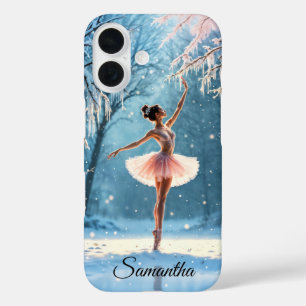 Coque Pour iPhone 16 Balerine à neige magique pois d'hiver