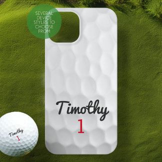 Coque iPhone 16 Pro Ball de golf Dimples avec nom noir Numéro rouge