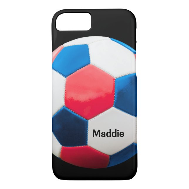 Coques Case-Mate iPhone Balle de football rouge blanc et bleu, (Dos)