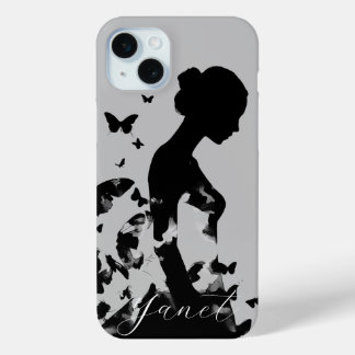 Coque Case-Mate iPhone Ballerina & Papillons Silhouette Nom noir/gris