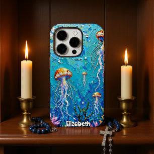 Coque iPhone 16 Pro Ballet sous-marin : Méduse dans une mer vibrante