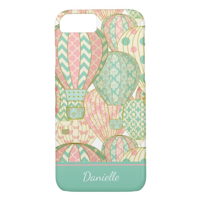 Coques Case-Mate iPhone Balloirs Pastel Rose et Blue Hot Air avec nom (Dos)