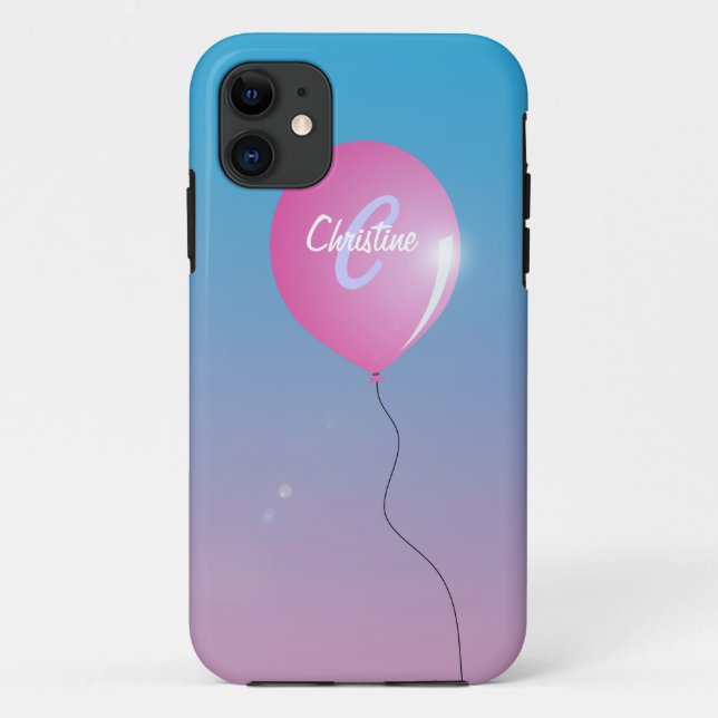 Coques Case-Mate iPhone Ballon rose dans le ciel inspiré Nom Monogramme (Dos)