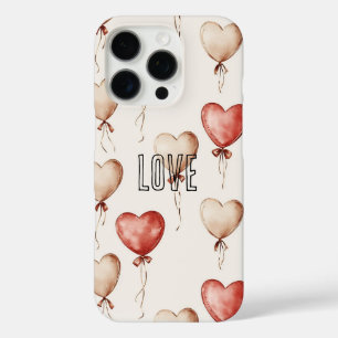 Coque iPhone 16 Pro Ballons Coeur Crème Rouge