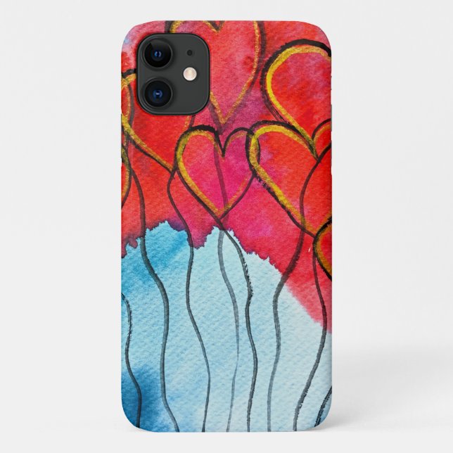 Coques Case-Mate iPhone Ballons de coeur rouge Valentine aquarelle (Dos)
