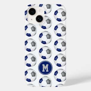 Coque Case-Mate iPhone ballons de football gris bleu motif monogrammed