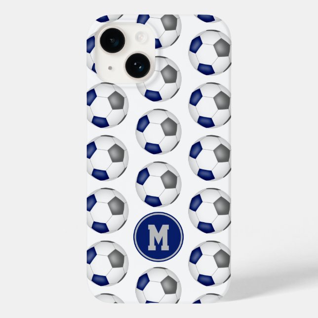 Coques Case-Mate iPhone ballons de football gris bleu motif monogrammed (Verso)