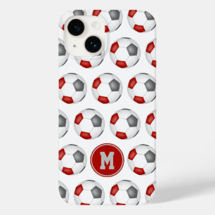 Coque Case-Mate iPhone ballons de football gris rouge motif monogrammed