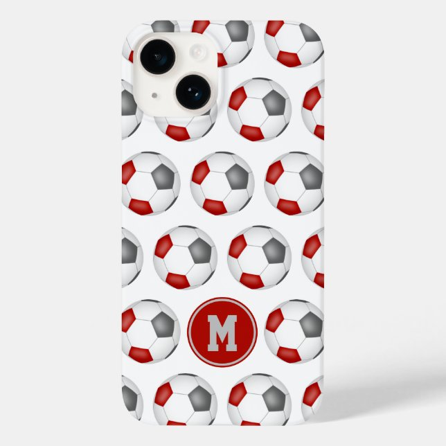 Coques Case-Mate iPhone ballons de football gris rouge motif monogrammed (Verso)