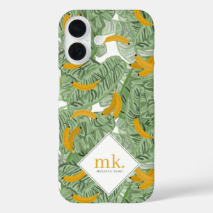 Coque Pour iPhone 16 Banane tropicale moderne vert Motif Monogramme
