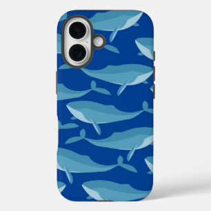 Coque Pour iPhone 16 Banc de baleines nageant bleu foncé
