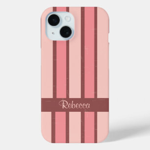 Coque Case-Mate iPhone Bande de bonbons rétro personnalisée rose sur brun