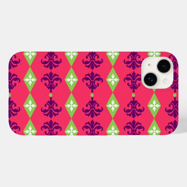 Coques Case-Mate iPhone Bande de diamant damassé orange (Verso (horizontal))
