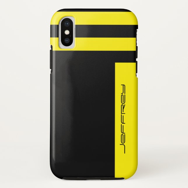 Coques Case-Mate iPhone Bande jaune et noire Minimaliste Nom simple Tough (Dos)