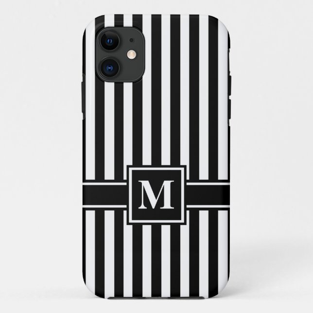 Coques Case-Mate iPhone Bande moderne noire avec Monogramme (Dos)