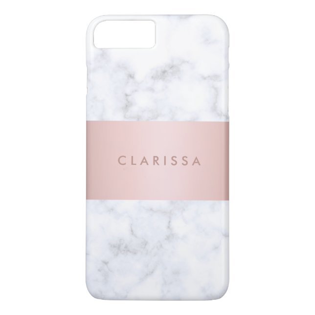 Coques Case-Mate iPhone bande rose de faux d'or de marbre blanc élégant (Dos)