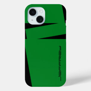 Coque Pour iPhone 15 Bande verte et noire sur bande minimaliste, nom,