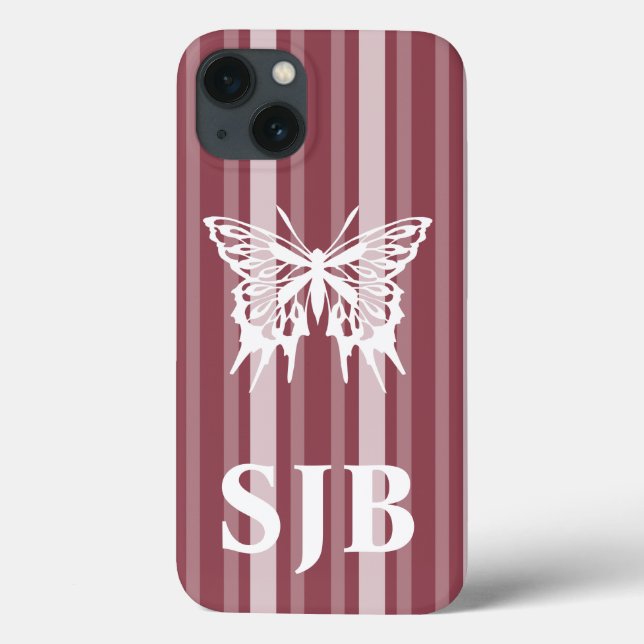 Coques Case-Mate iPhone Bande victorienne Rose foncée avec papillon (Verso)