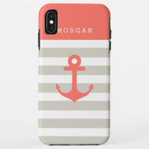 Coque Case-Mate iPhone Bandes Beige Corail - Ancre Nautique mignonne Mono