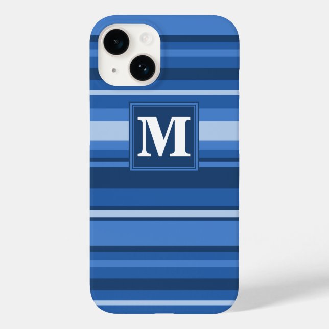 Coques Case-Mate iPhone Bandes bleu monogramme (Verso)