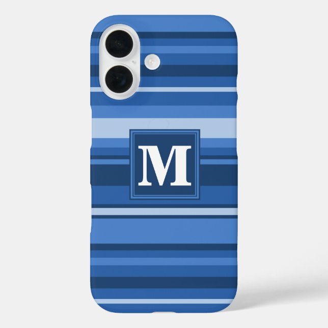 Coques Case-Mate iPhone Bandes bleu monogramme (Verso)
