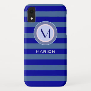 Coque Case-Mate iPhone bandes bleues monogrammées