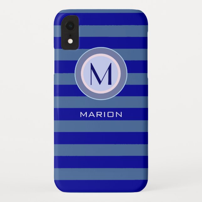 Coques Case-Mate iPhone bandes bleues monogrammées (Dos)