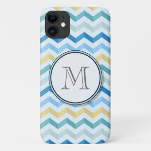 Coque Case-Mate Pour iPhone Bandes Chevron Ocean Shore avec Monogramme rond
