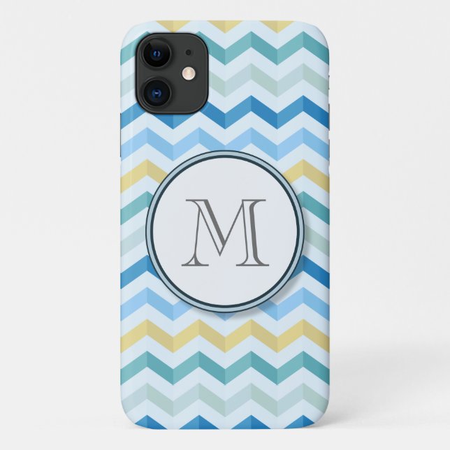 Coques Case-Mate iPhone Bandes Chevron Ocean Shore avec Monogramme rond (Dos)