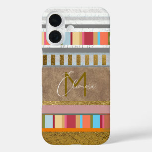 Coque Pour iPhone 16 Bandes colorées avec votre nom dessus