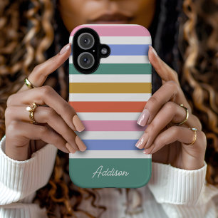 Coque Pour iPhone 16 Bandes colorées Nom personnalisé