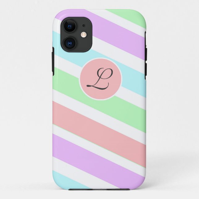 Coques Case-Mate iPhone Bandes de couleurs pastel, monogramme. (Dos)