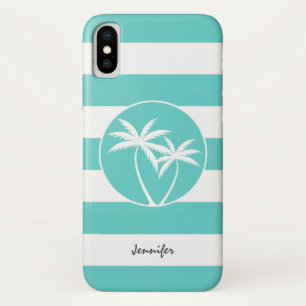Case-Mate iPhone Case Bandes de logo Aqua et White Palm avec nom