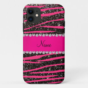Coques Pour iPhone Bandes de zèbre rose chaud noir parties scintillan