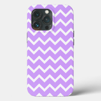 Etui iPhone 13 Pro Bandes de Zigzag violet et blanc.