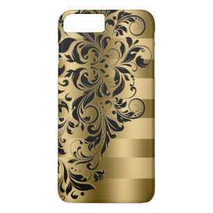 Coque iPhone 7 Plus Bandes d'or et dentelle noire