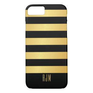 Coque iPhone 7 Bandes d'or monogramme sur Arrière - plan noir