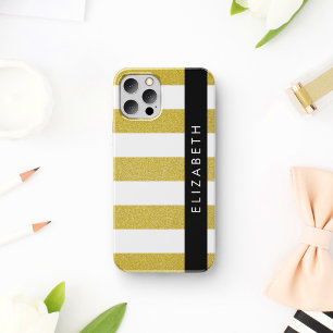 Case-Mate iPhone Case Bandes d'or, Motif rayé, Lignes, Votre Nom