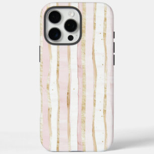 Coque iPhone 16 Pro Max Bandes dorées roses blanches