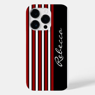 Coque Pour iPhone 14 Pro Bandes élégantes rouge blanc et noir